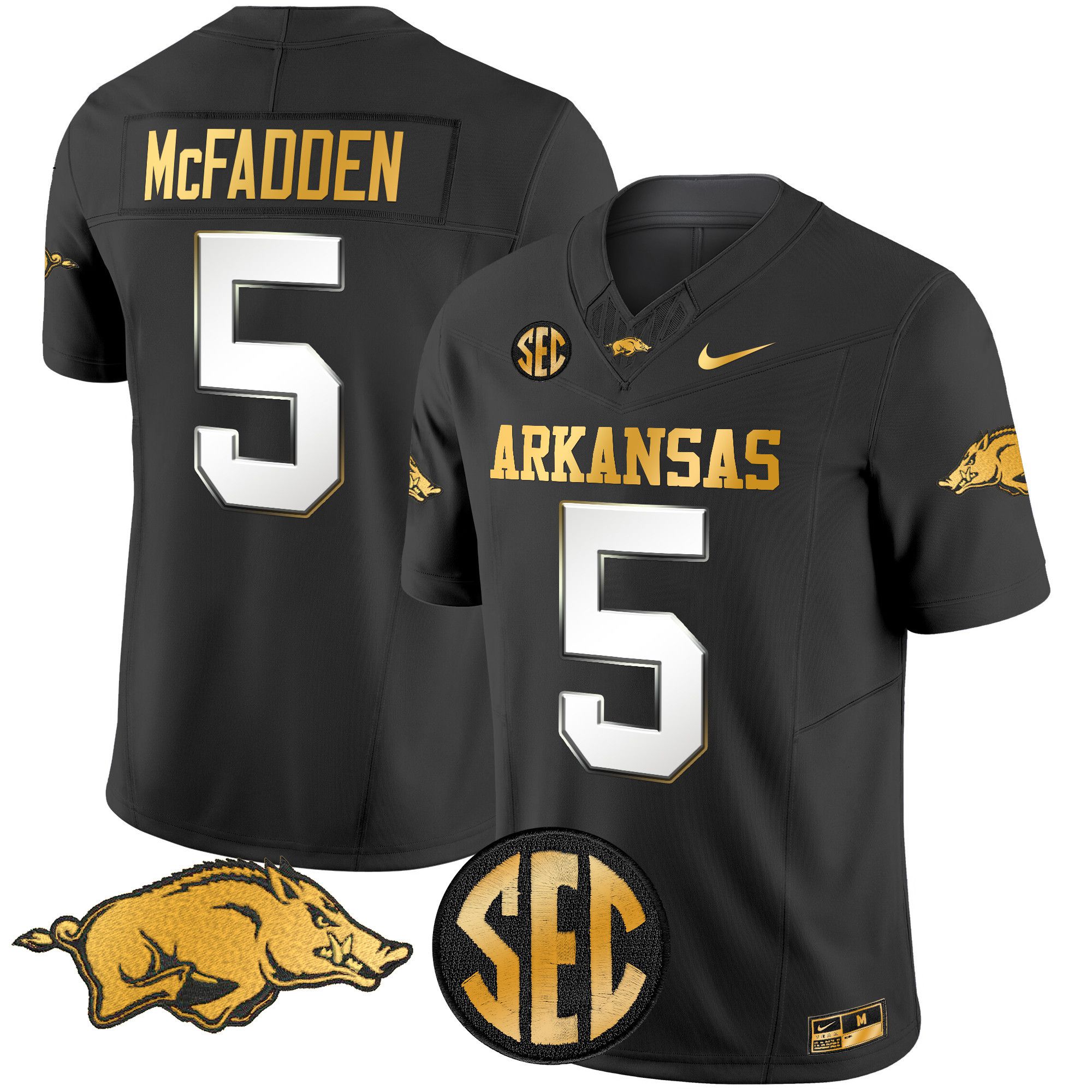 Men Arkansas Razorbacks #5 Mcfadden Black Nike 2024 Gold Vapor Limited NCAA Jersey style 2->->NCAA Jersey